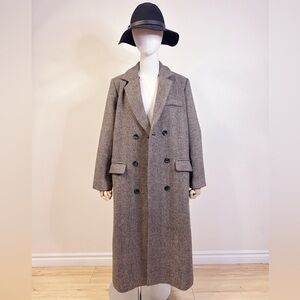 Korean Grey Herringbone Wool Coat